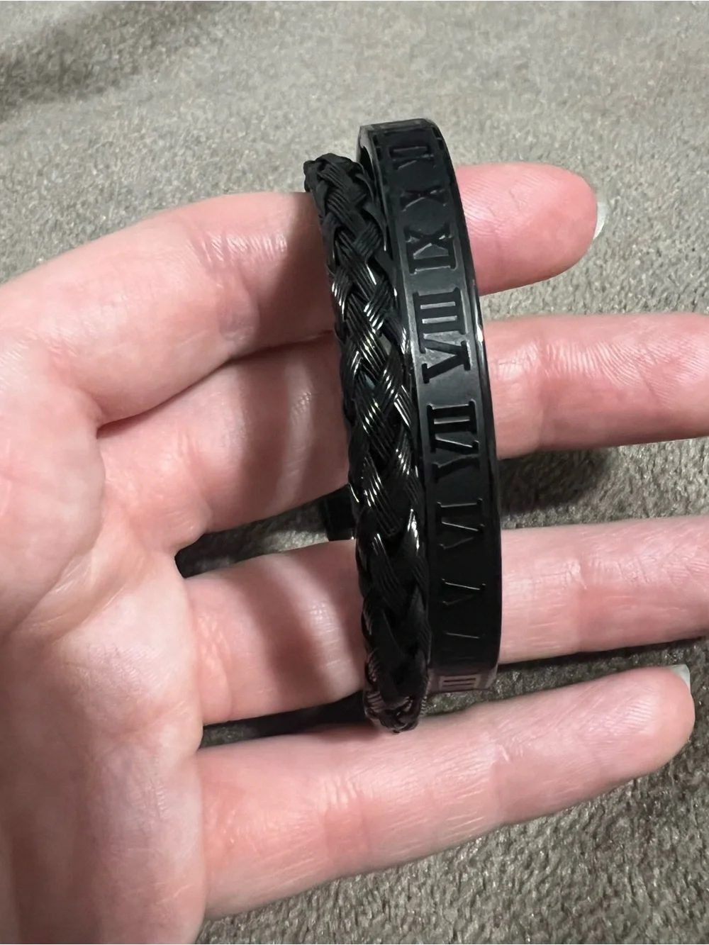 Black Roman Numeral and Braided Bracelet Set